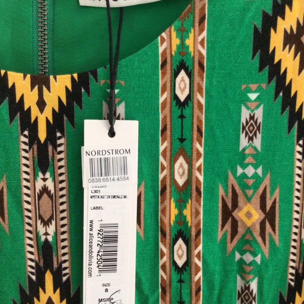 NWT ALICE + OLIVIA Delora Mystic Ikat Sheath Dress Size 8 - Picture 6 of 6